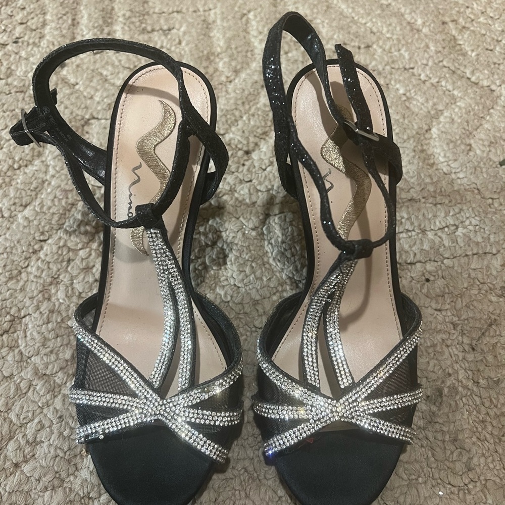 Elegant Black and Silver Strappy Sandals